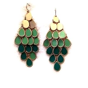 Gold, teal and green fluid dangle earrings
